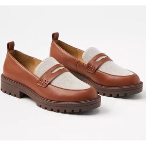 Loft Canvas Lug Sole Penny Brown Platform Loafers Preppy Casual Slip On Shoes 7M